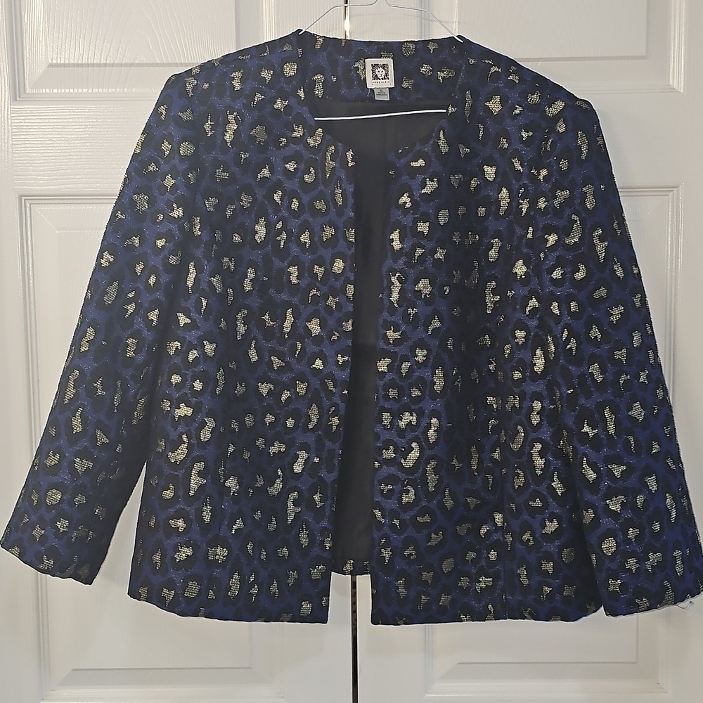Anne Klein Vintage Vibrant Colorful Animal Print Metallic Open Jacket XL